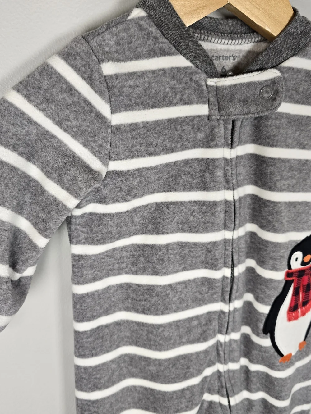 Carter's Fleece Gray & White Striped Penguin Footed One-Piece